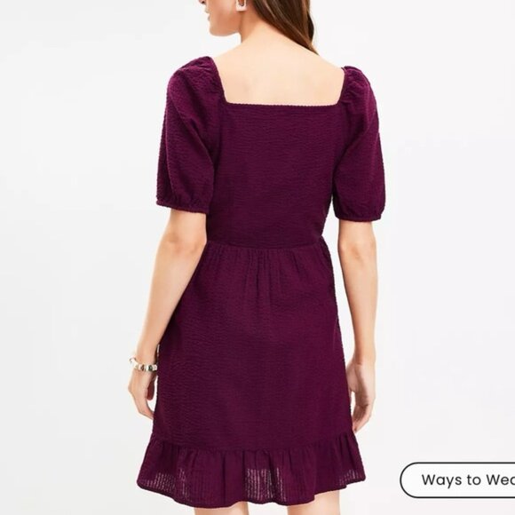 NWT LOFT Crinkle Flounce Puff Sleeve Wrap Dress - Picture 3 of 5